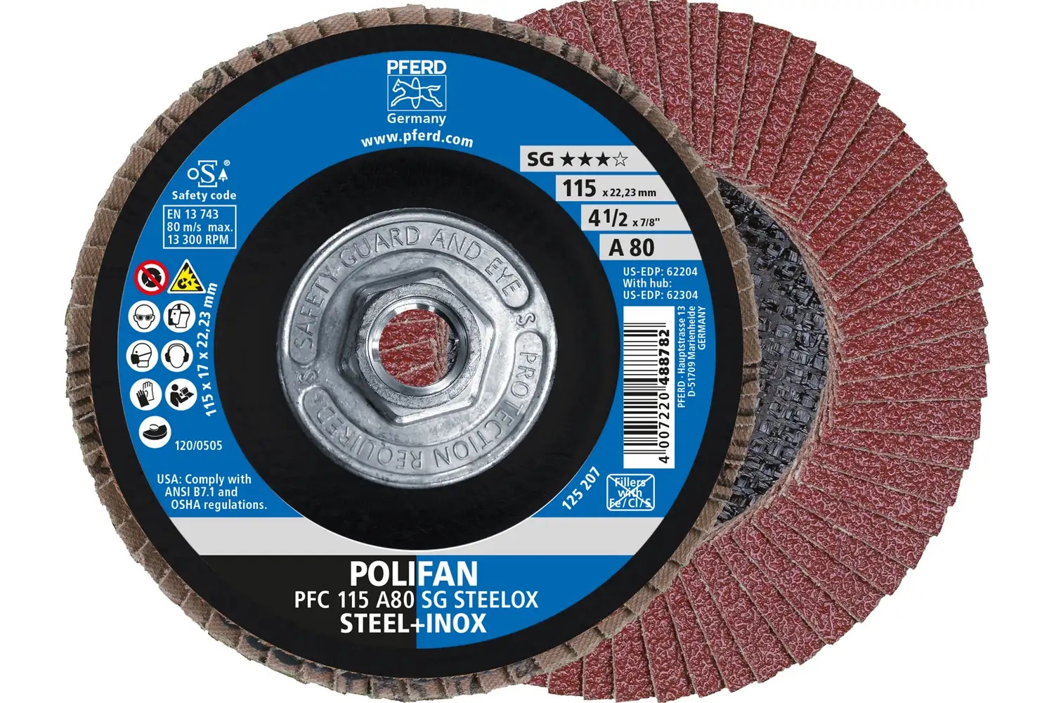 Picture of Pferd Flap Disc, 4-1/2" x 5/8-11, A SG Steelox, 80 Grit, T29, Conical, Aluminum oxide